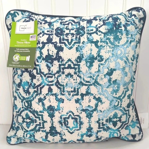 Mainstays Other - NWT Mainstays Outdoor Pillow 16" Square Decorative Throw Blue Multicolor Boho